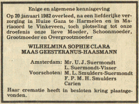 Overlijdensbericht W.S.C. MG-Haasman (1982)